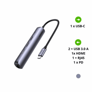 Bộ chuyển đổi Type C UGREEN 10919 - Type C sang HDMI, USB 3.0, Lan Gigabit và PD 100W - Hỗ trợ phân giải 4K*2K@30Hz, Tốc độ truyền 5Gbps