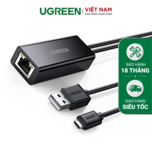 Bộ chuyển đổi USB sang LAN UGREEN 30985 - Tích hợp cổng micro - Tốc độ truyền 100Mbps