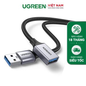 Cáp nối dài USB 3.0 UGREEN US115 - Tốc độ truyền 5Gbps - Dây bện nylon chắc chắn độ dài từ 0.5-2m - Hãng phân phối chính hãng - Bảo hành 18 tháng