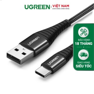 Cáp sạc nhanh Type C UGREEN US301 - Sạc nhanh Quick Charge 3.0 dòng 3A - Đầu cáp silicon chống gập gãy