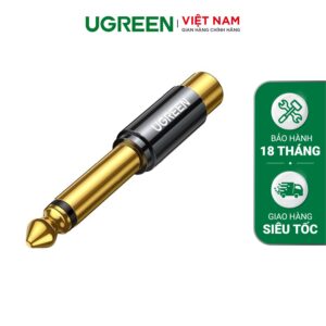 Đầu chuyển âm thanh UGREEN AV169 - Chuyển từ RCA sang 6.5mm - Đầu cáp mạ vàng, chống suy hao tín hiệu - Hàng phân phối chính hãng - Bảo hành 18 tháng