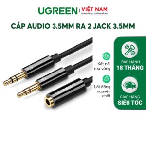 Dây Audio chuyển tai nghe 3.5mm đầu cái sang 2 đầu Mic và Tai nghe đầu đực mạ vàng dài 20CM UGREEN AV140