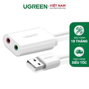 Dây USB 2.0 mở rộng sang đồng thời 2 cổng 3.5mm cho tai nghe + mic không cần driver UGREEN US205