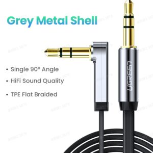 UGREEN 3.5mm Male to 3.5mm Male Straight to angle flat Cable 2m (Black)