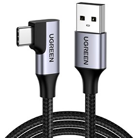 UGREEN USB-A Male to USB-C Male 3.0 3A 90-Degree Angled Cable 1m (Black)