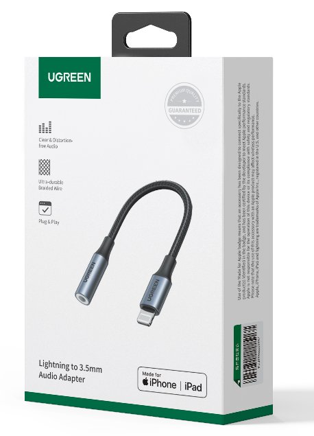 UGREEN Lightning M/F Round Cable Aluminum Shell with Braided 10cm (Black) - Ảnh 2