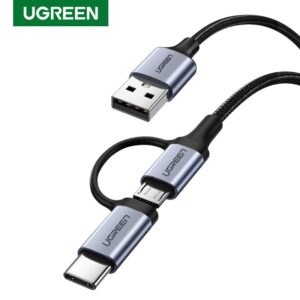 UGREEN USB-A to Micro USB + USB Type-C Cable 1m (Black)