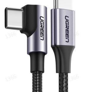 UGREEN USB-C to USB-C PD Fast Charging 90 Degree Cable 3A Max Gray Black 1m