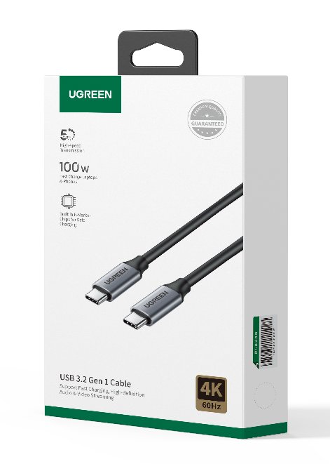 UGREEN USB-C to USB-C PD Fast Charging Cable 5A Max 5Gbps Max Gray 1.5m - Ảnh 2