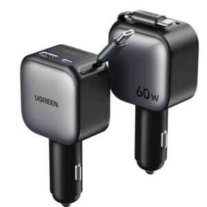 UGREEN 60W Fast Car Charger with Retractable Cable