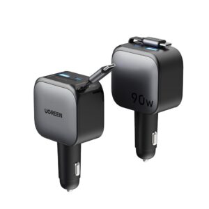 UGREEN 90W Fast Car Charger with Retractable Cable