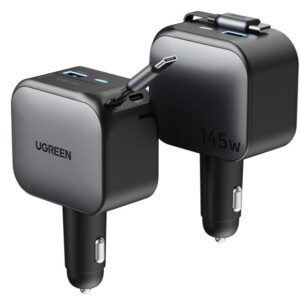 UGREEN 145W Fast Car Charger with Retractable Cable