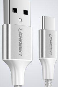 UGREEN USB-A 2.0 to USB-C Cable Nickel Plating Aluminum Braid 2m (White)